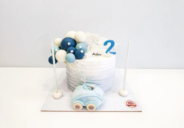 Arabalı Balonlu 2 Yaş Tasarım Pasta