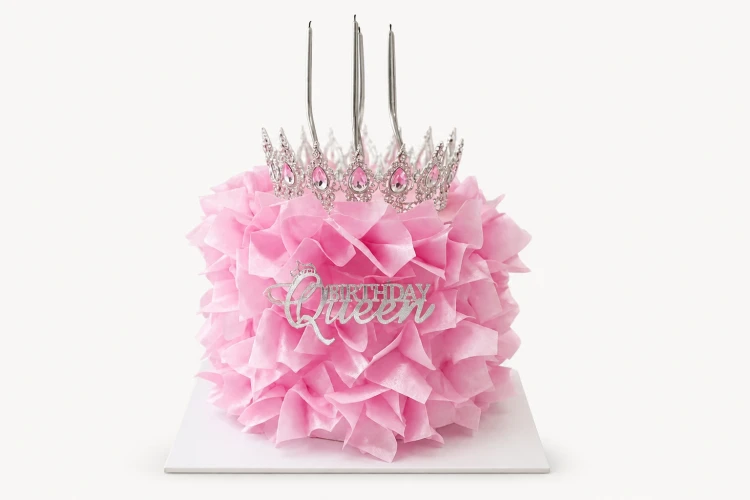 Yenilebilir Pembe Süslemeli Taçlı Pasta