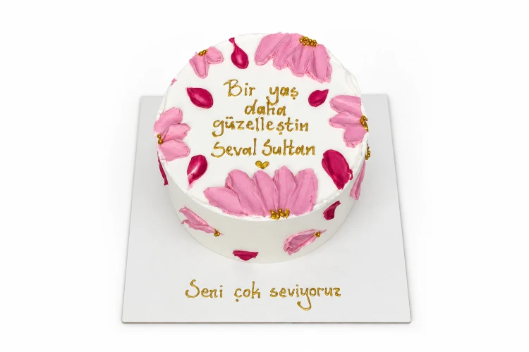 Pembe ve Kırmızı Çiçek Darbeli Tasarım Pasta